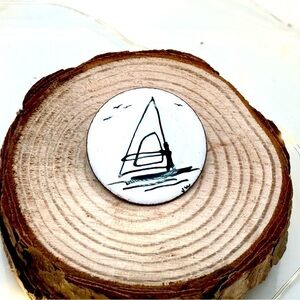 Enamel Brooch – Windsurfing Scene, Signed JW